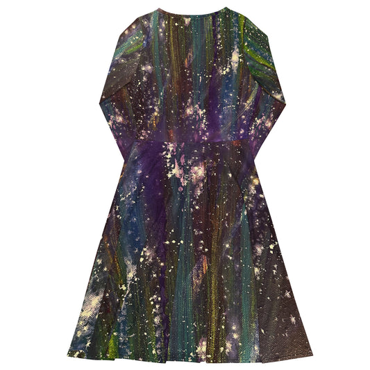 Starry Night All-over print long sleeve midi dress