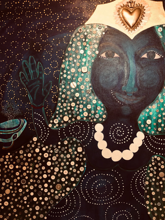 "Our Lady of Living Waters" Museum Quality Art Print. Original mixed media Artwork, Whimsical Divine Feminine Imagery