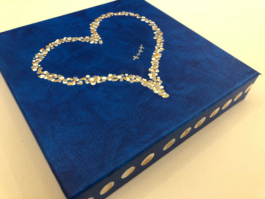 Blue and White Hearts Prayer Dots Painting