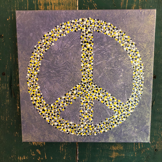 Original Art on small square canvas, Peace symbol, Purple with metallics